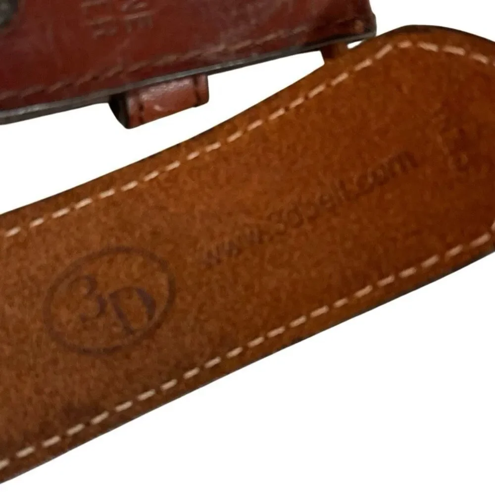 3D Belt Vintage Kids Leather Hand Tooled/Studded Copper Buckle Belt
